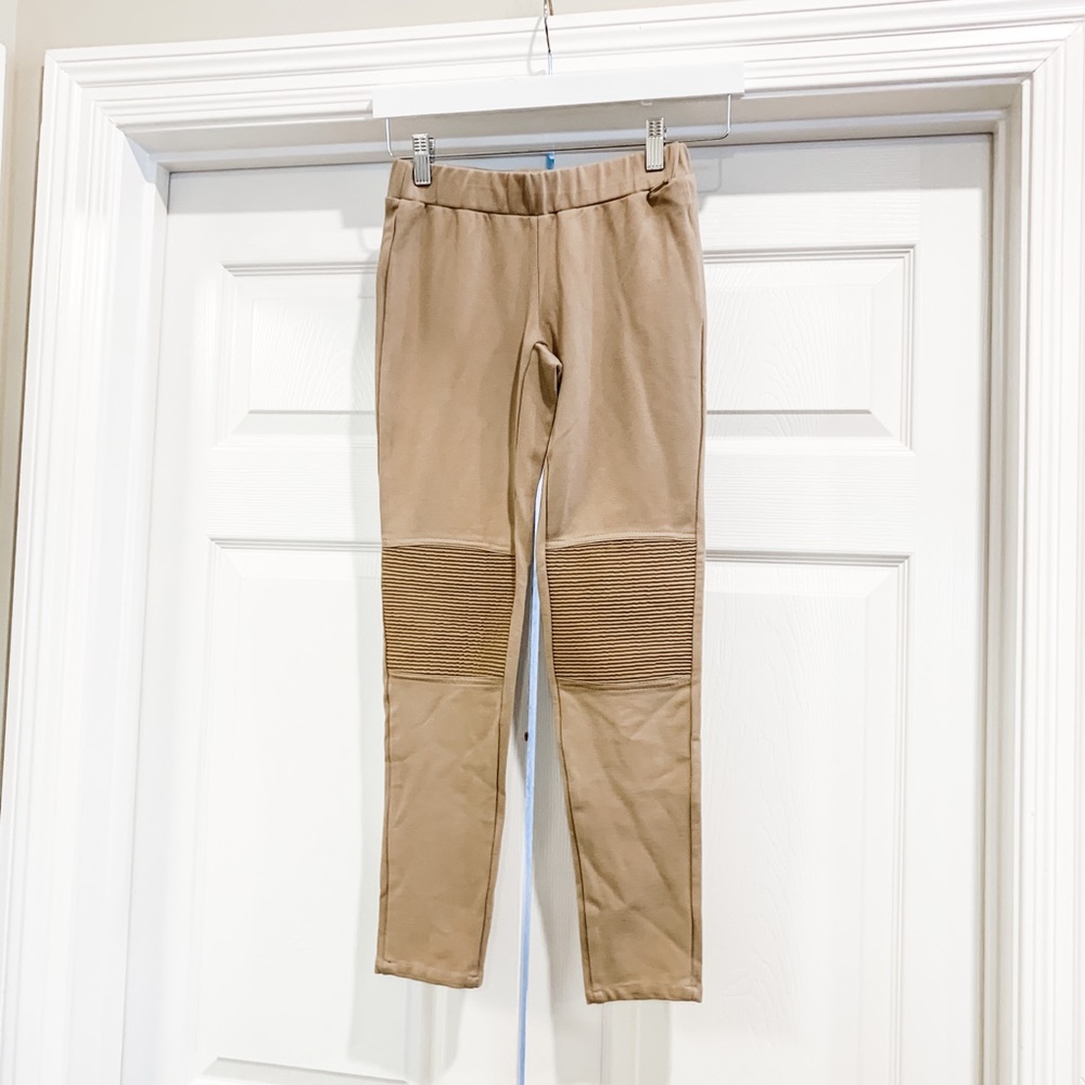 BCBG Beige Tan Leggings with Faux Leather Patches